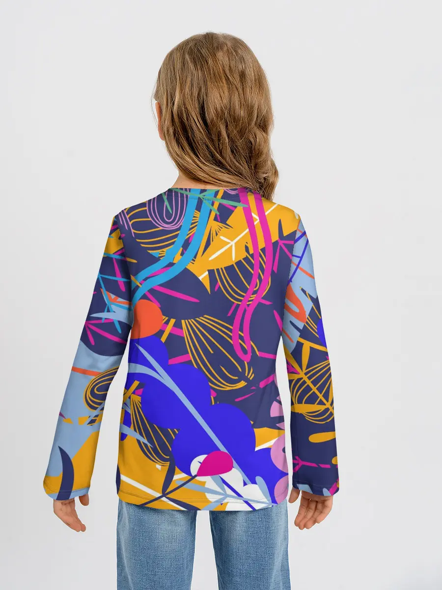 Детский лонгслив / листья цветы текстура паттэрн