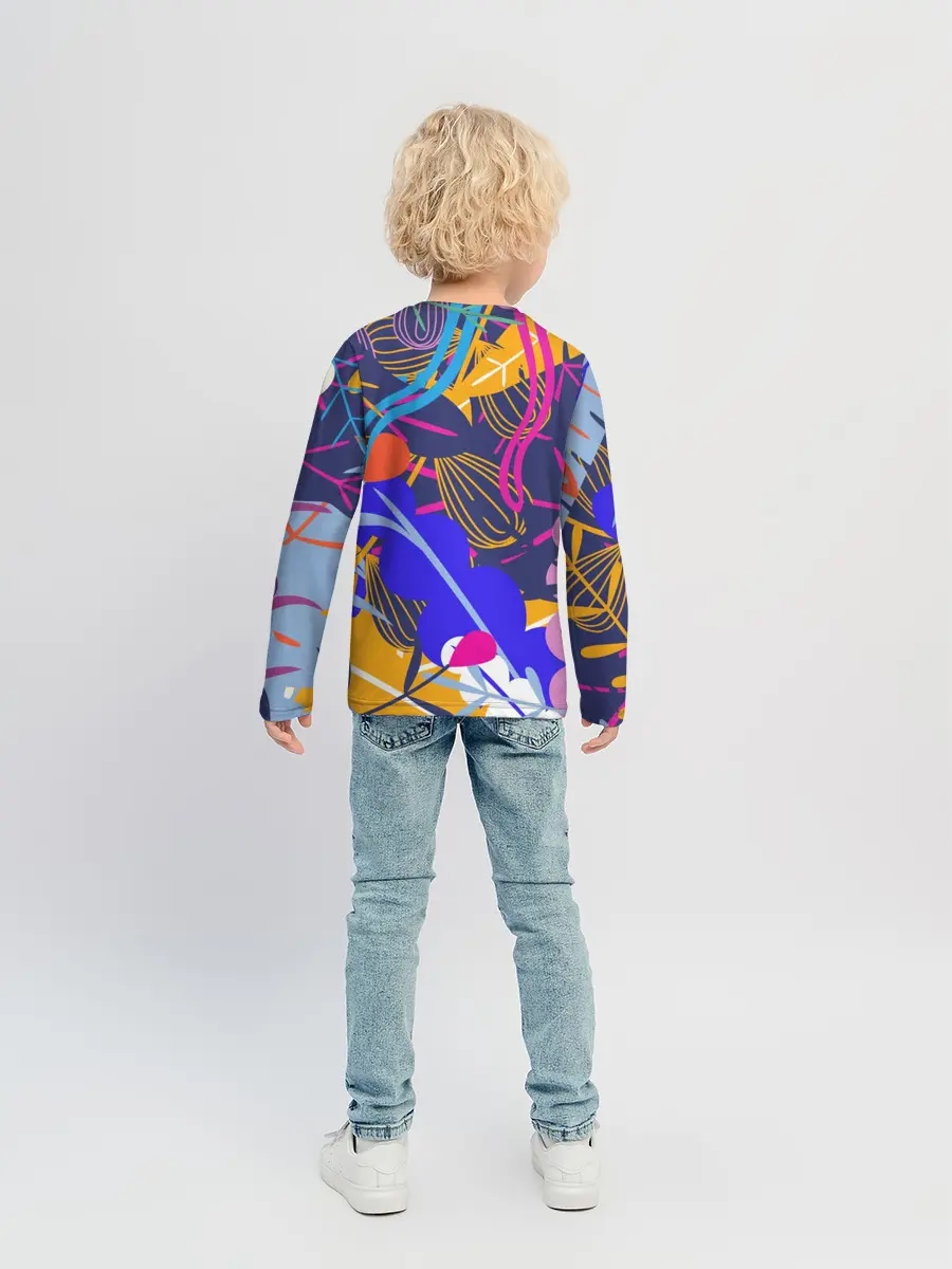 Детский лонгслив / листья цветы текстура паттэрн