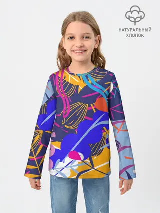 Детский лонгслив / листья цветы текстура паттэрн