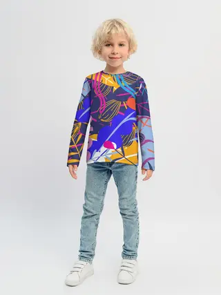 Детский лонгслив / листья цветы текстура паттэрн