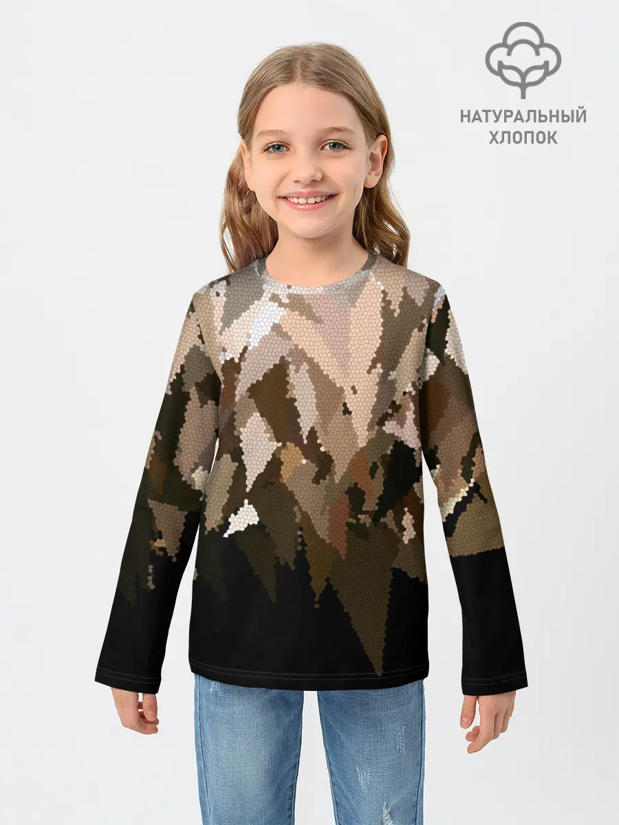 Детский лонгслив / Бежево-коричневая мозаика