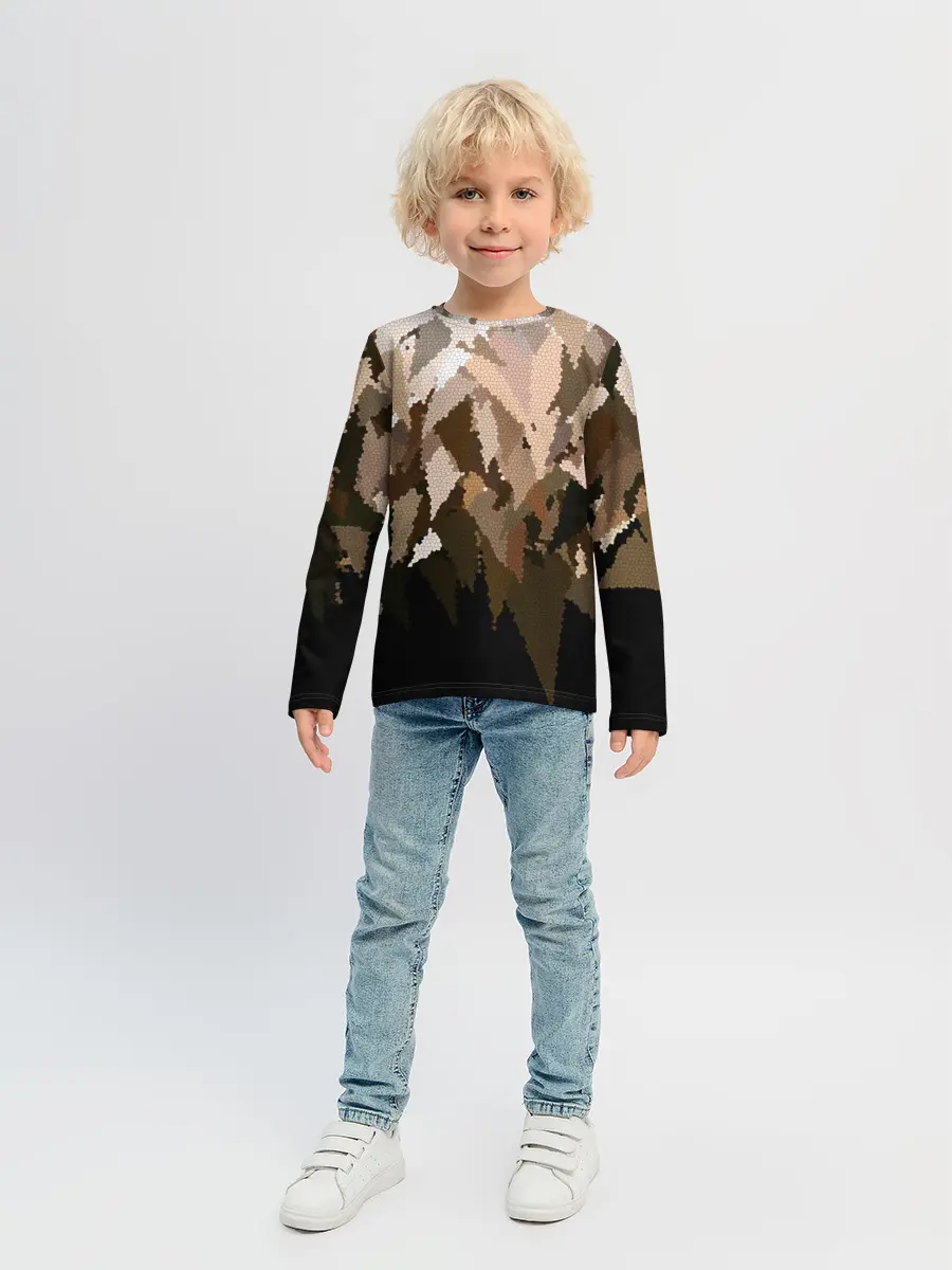 Детский лонгслив / Бежево-коричневая мозаика