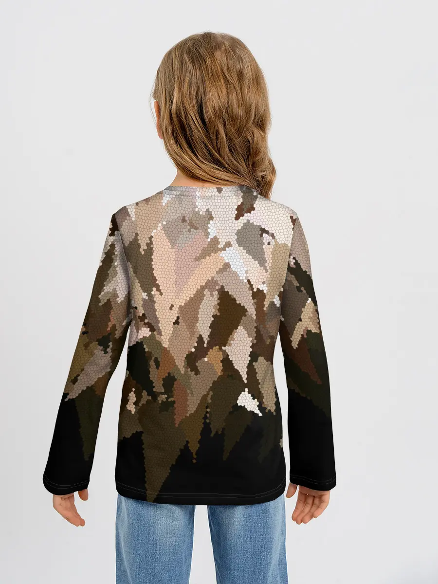 Детский лонгслив / Бежево-коричневая мозаика