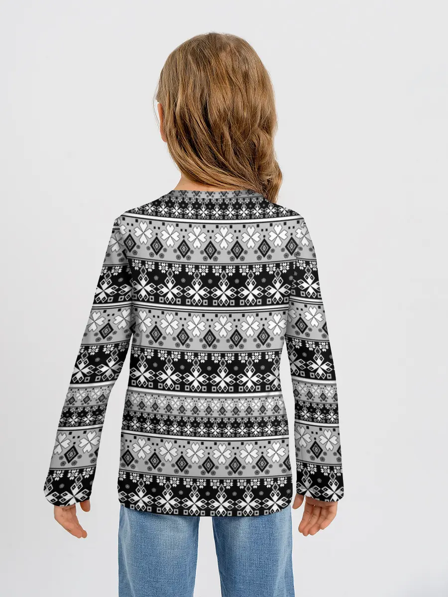Детский лонгслив / Черно-белый орнамент