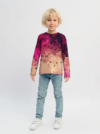 Детский лонгслив / Бежево-малиновый абстрактный