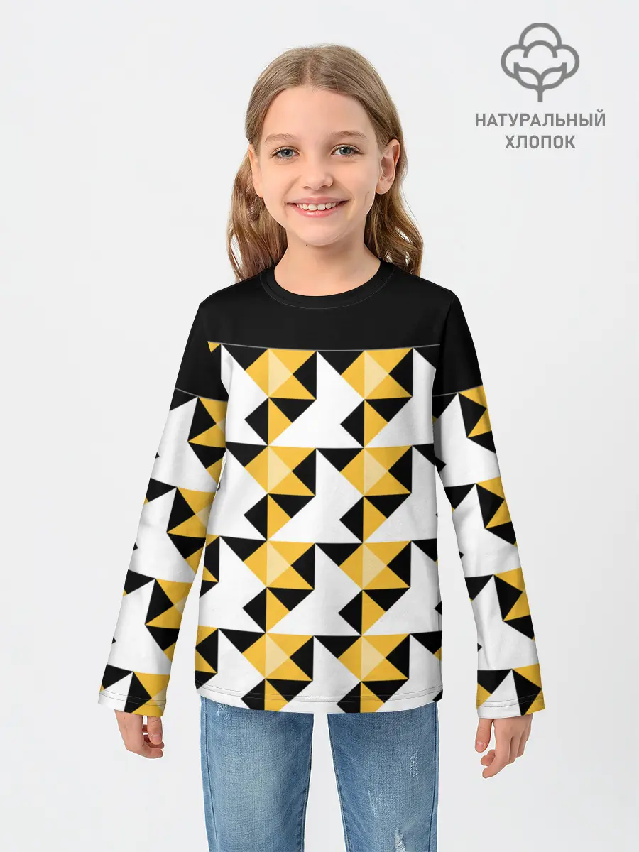 Детский лонгслив / Черно-желтый геометрический
