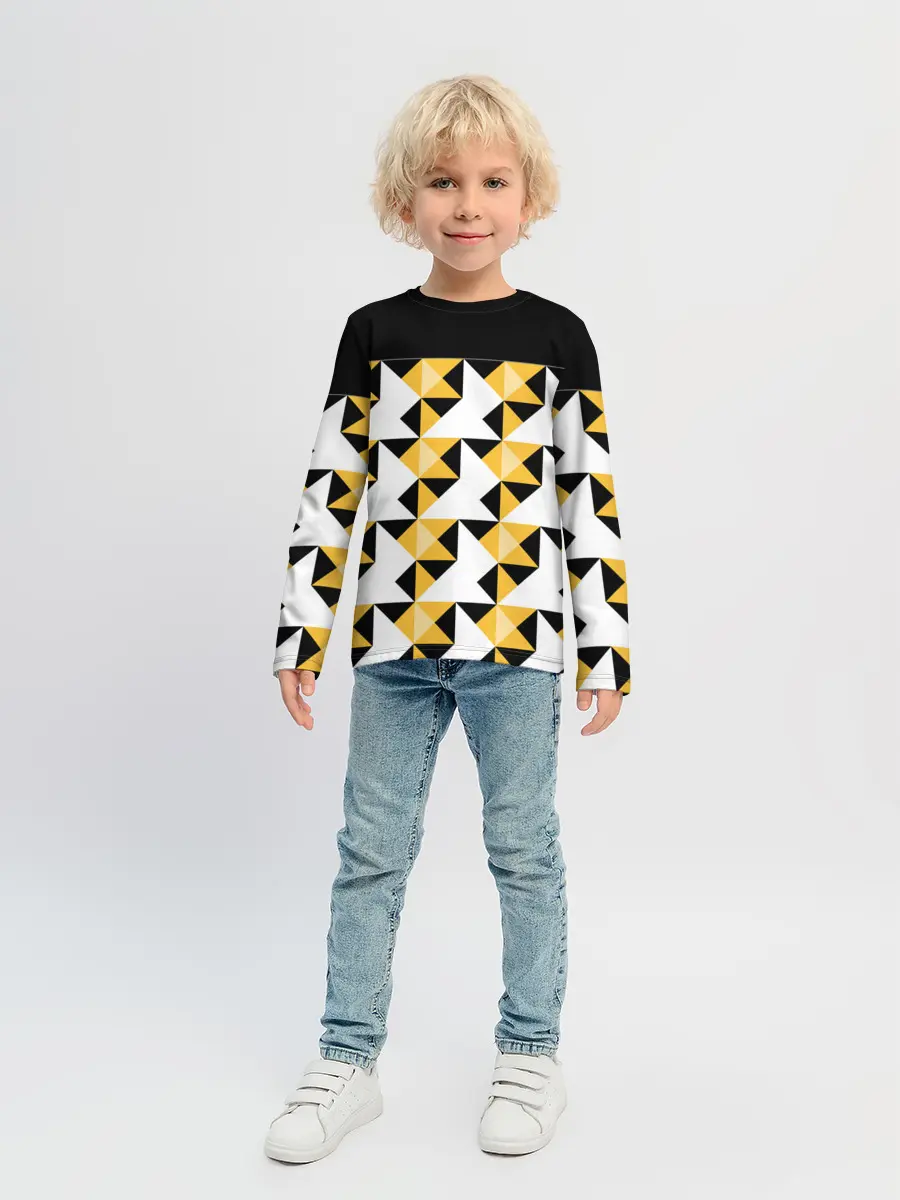 Детский лонгслив / Черно-желтый геометрический