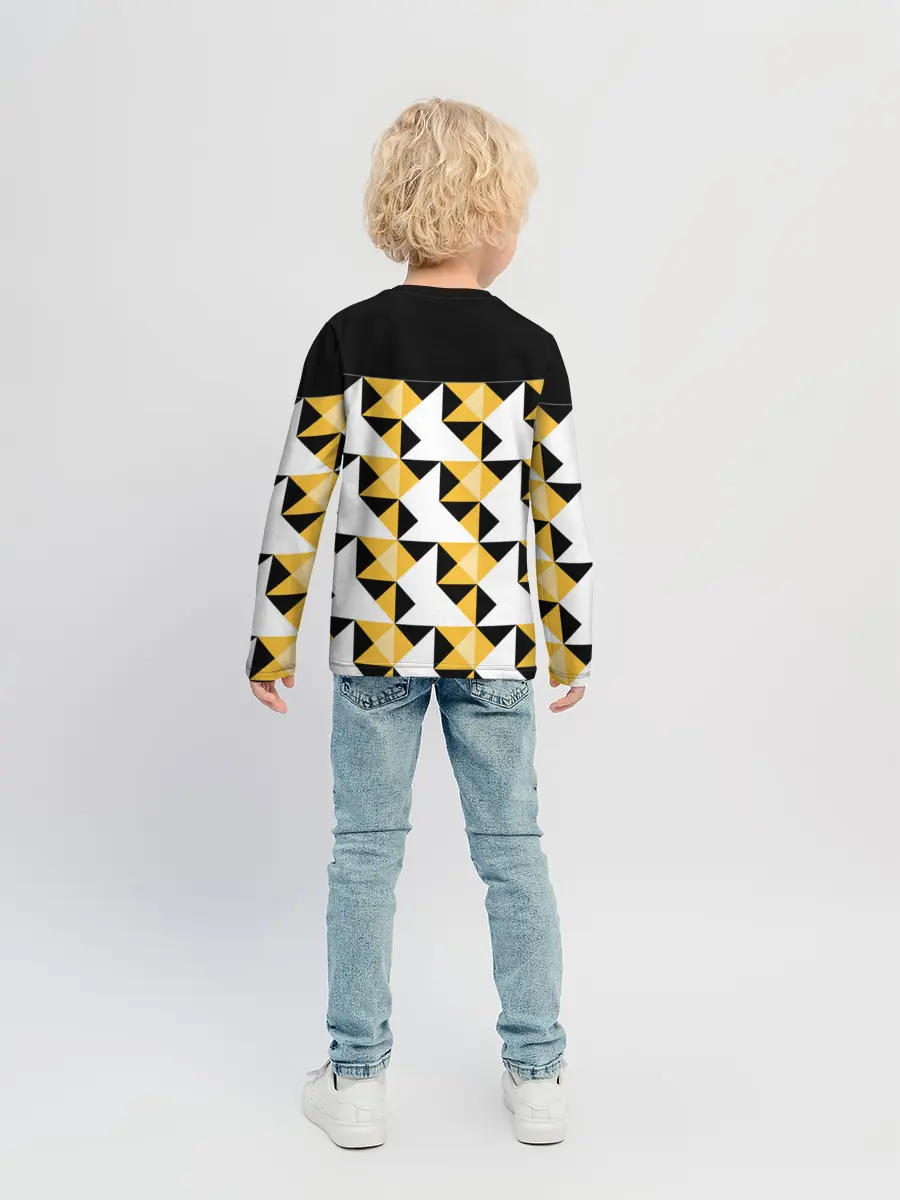 Детский лонгслив / Черно-желтый геометрический