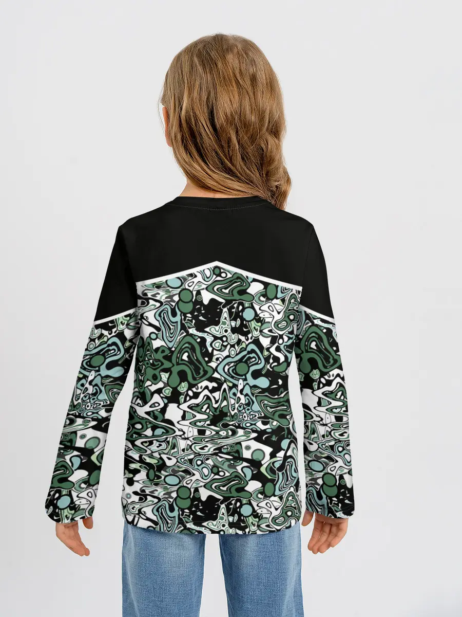 Детский лонгслив / Черно-зеленые каракули