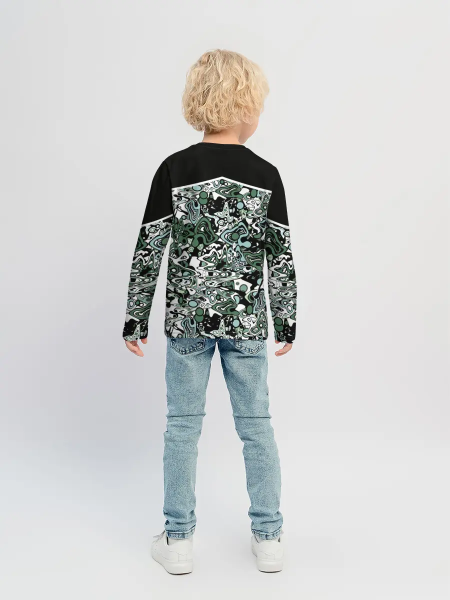 Детский лонгслив / Черно-зеленые каракули