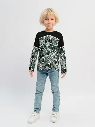 Детский лонгслив / Черно-зеленые каракули