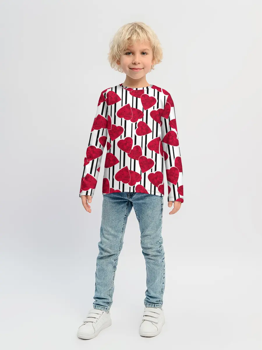Детский лонгслив / Полосатый узор сердце