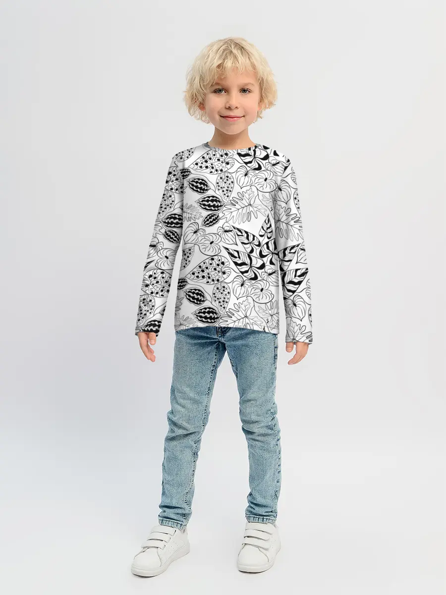 Детский лонгслив / Черно-белый узор Тропики