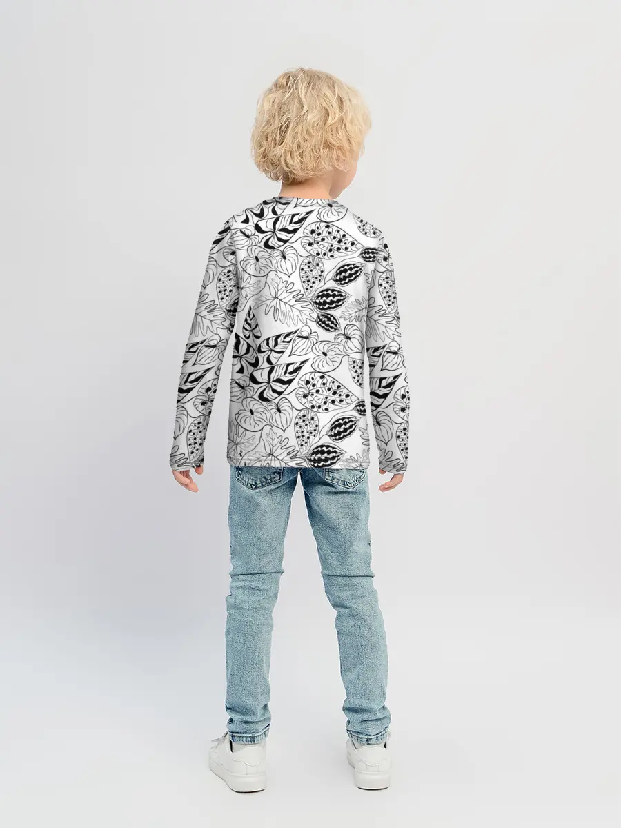 Детский лонгслив / Черно-белый узор Тропики