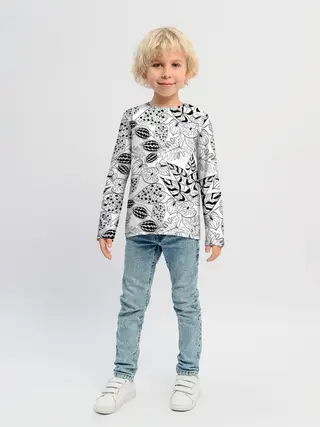 Детский лонгслив / Черно-белый узор Тропики