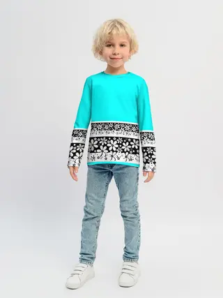 Детский лонгслив / Цветочный бирюзовый узор