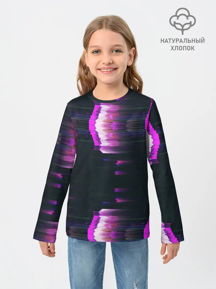 Детский лонгслив / Розовый глитч