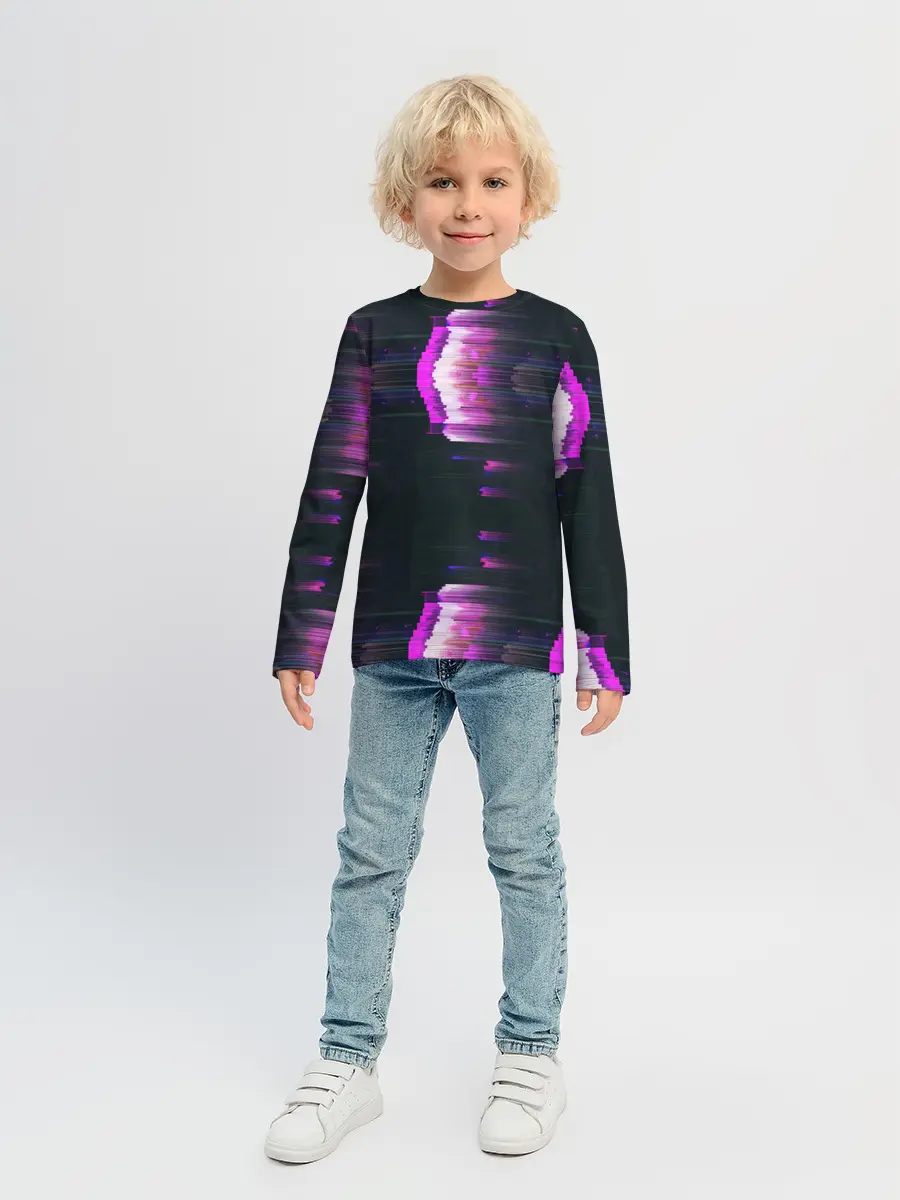 Детский лонгслив / Розовый глитч