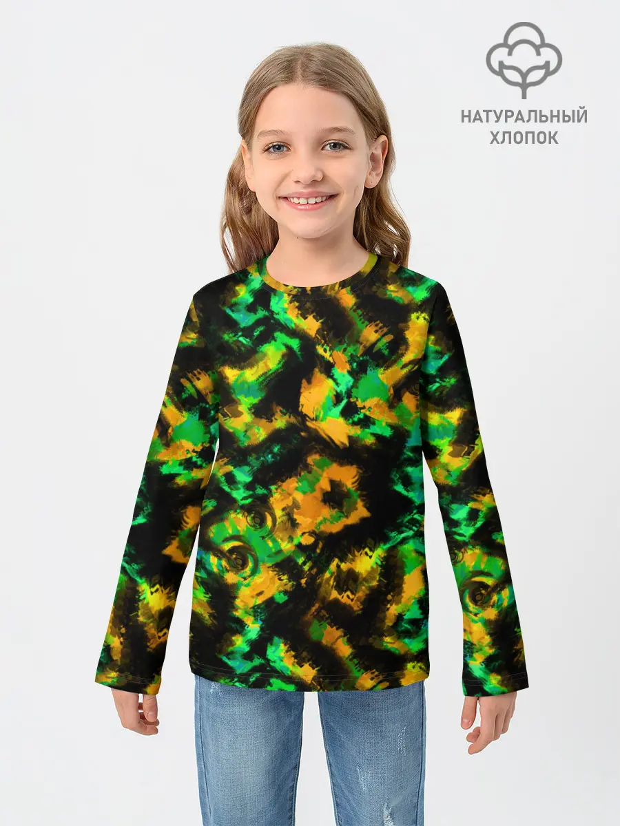 Детский лонгслив / Абстрактный желто-зеленый узор
