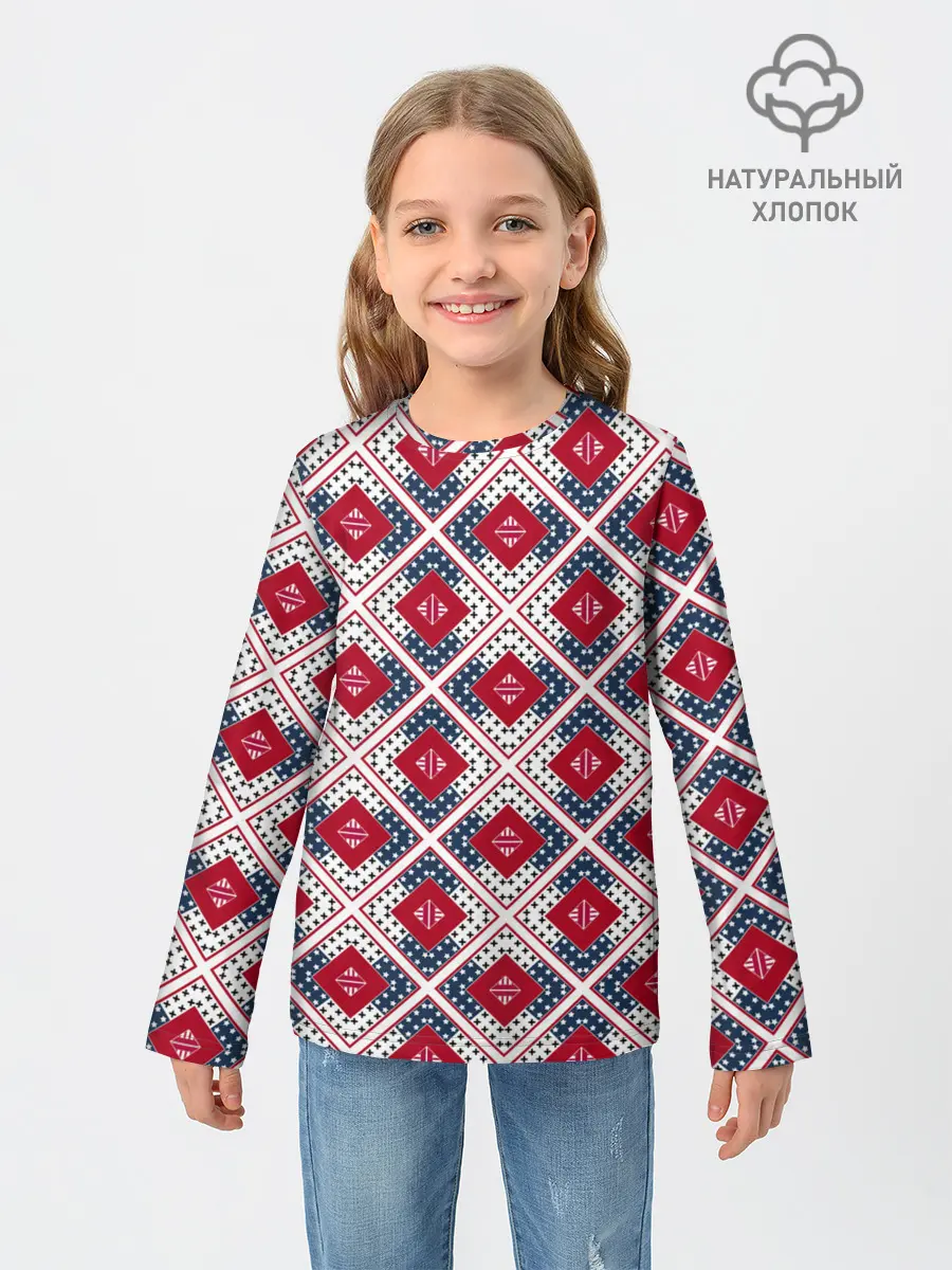 Детский лонгслив / Красно-синий плед -клетка