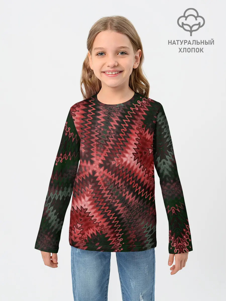 Детский лонгслив / Серо-коричневый узор