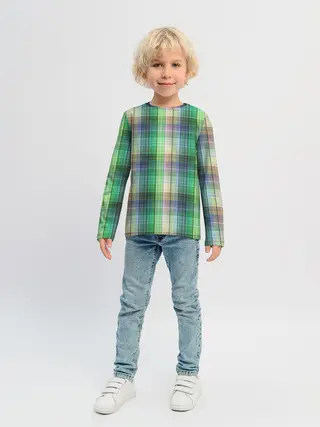 Детский лонгслив / Зеленый клетчатый узор
