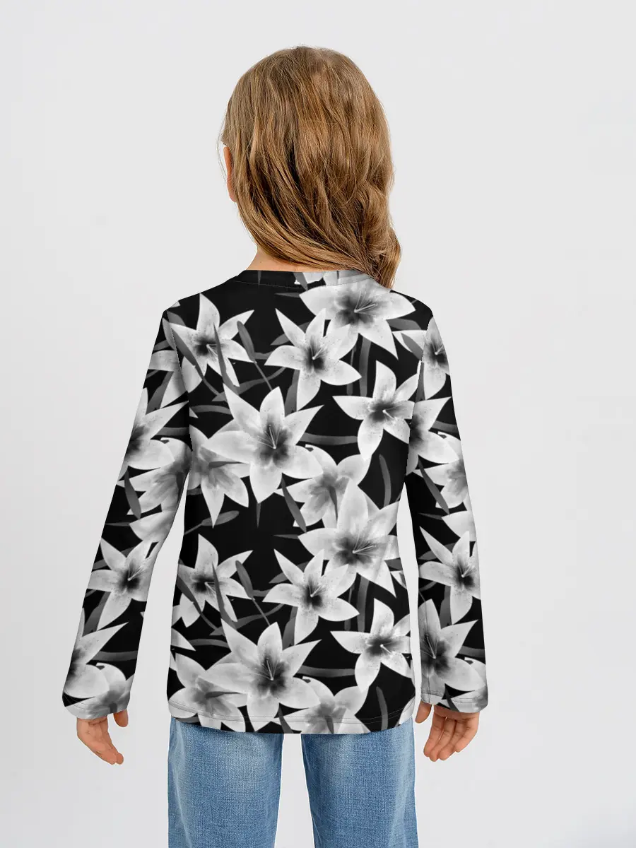 Детский лонгслив / Лилии черно-белые