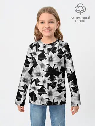 Детский лонгслив / Лилии черно-белые