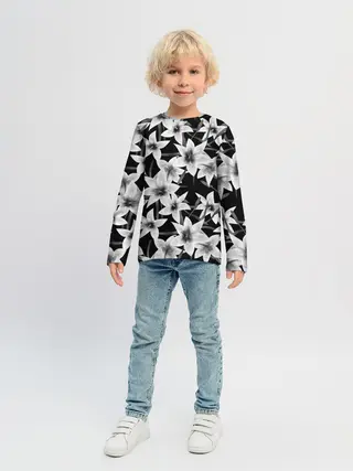 Детский лонгслив / Лилии черно-белые