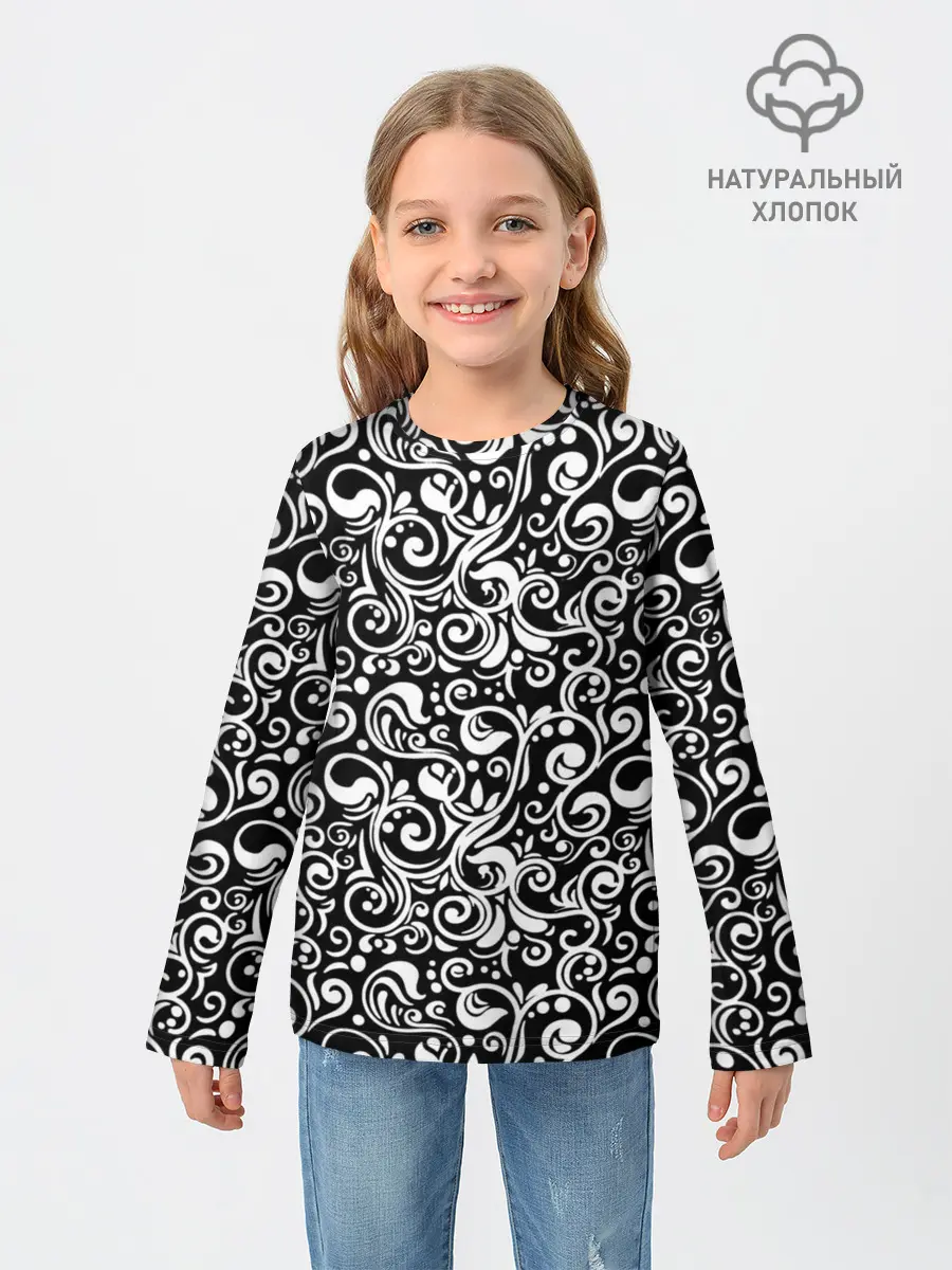 Детский лонгслив / Черно-белая роспись