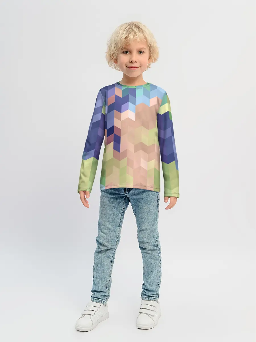 Детский лонгслив / Абстрактный бежево-синий узор