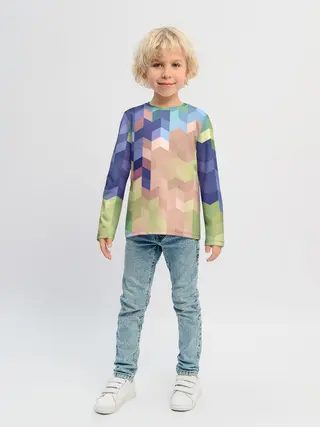 Детский лонгслив / Абстрактный бежево-синий узор