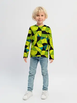 Детский лонгслив / Гранжевый яркий зеленый