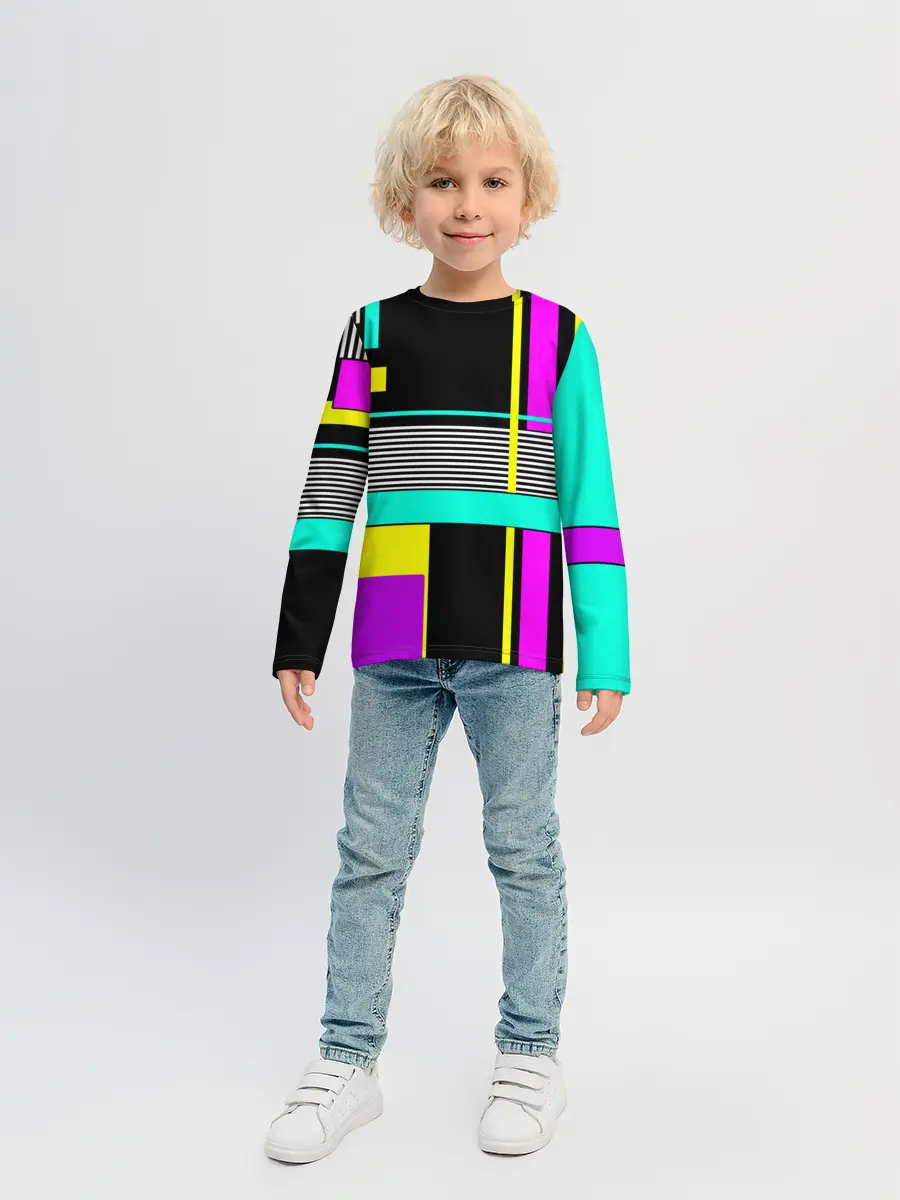 Детский лонгслив / Геометрический неоновый узор