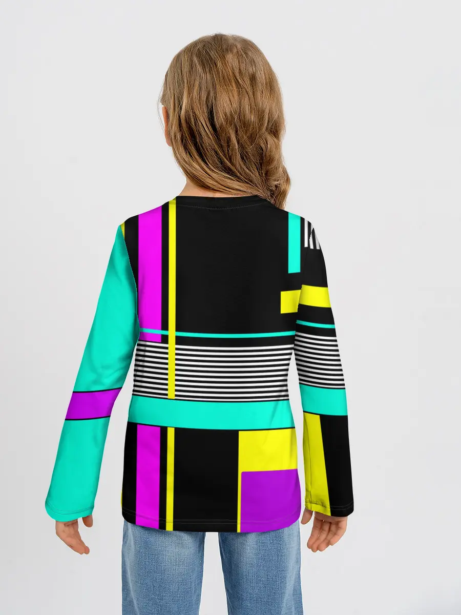 Детский лонгслив / Геометрический неоновый узор