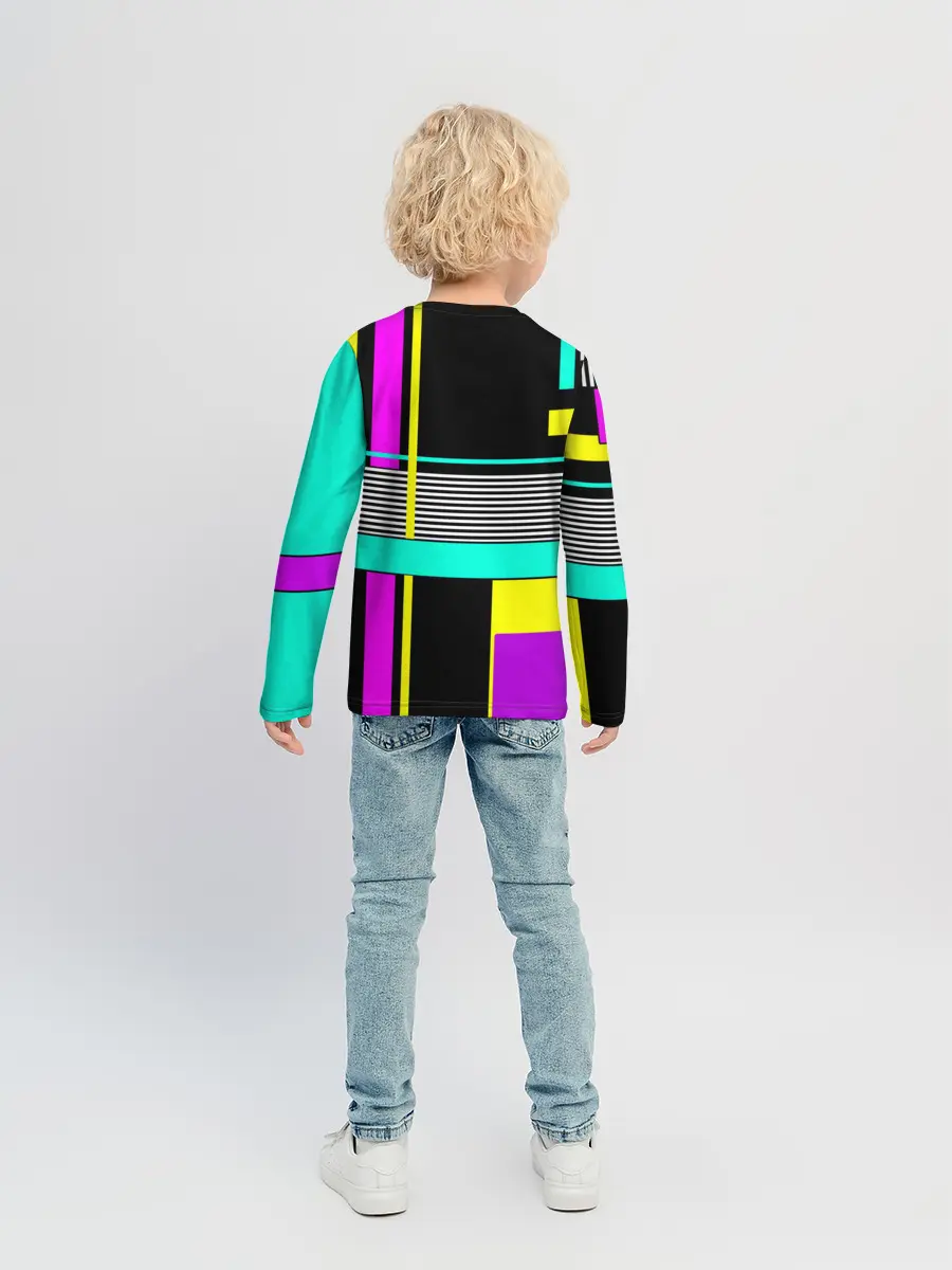 Детский лонгслив / Геометрический неоновый узор