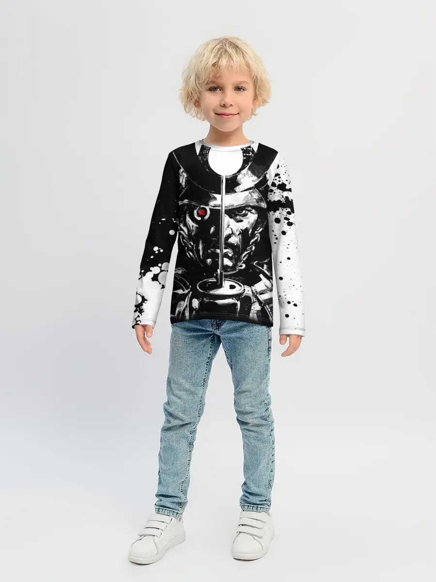 Детский лонгслив / Самурай | ЧБ | Лого