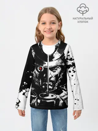 Детский лонгслив / Самурай | ЧБ | Лого