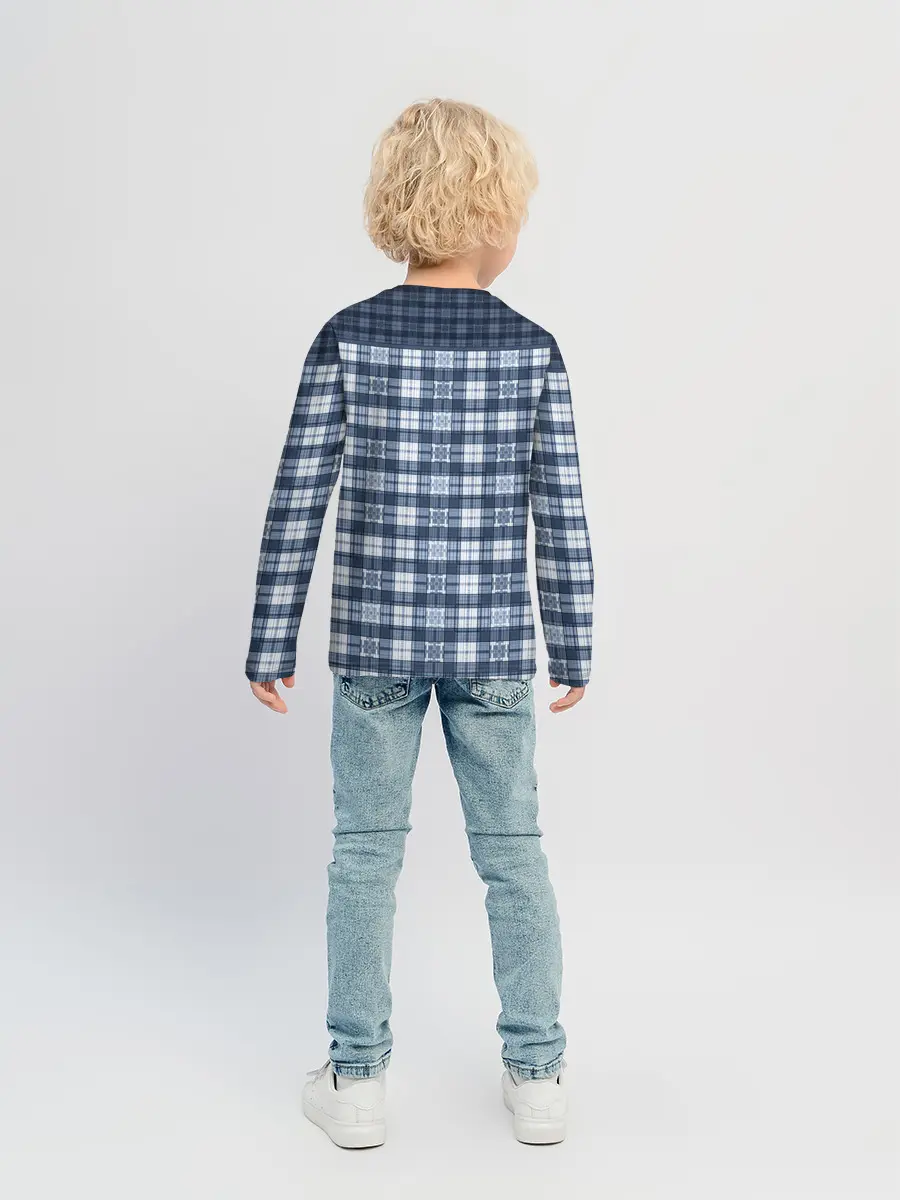 Детский лонгслив / Синий узор в клетку
