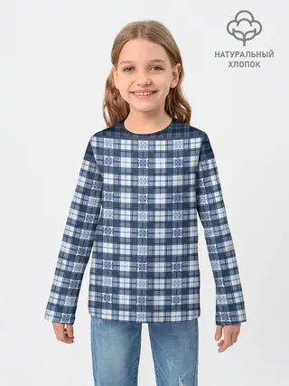 Детский лонгслив / Синий узор в клетку