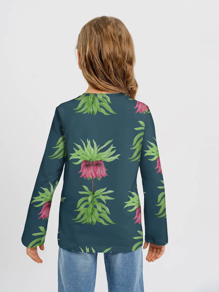 Детский лонгслив / Цветы рябчика на темном фоне