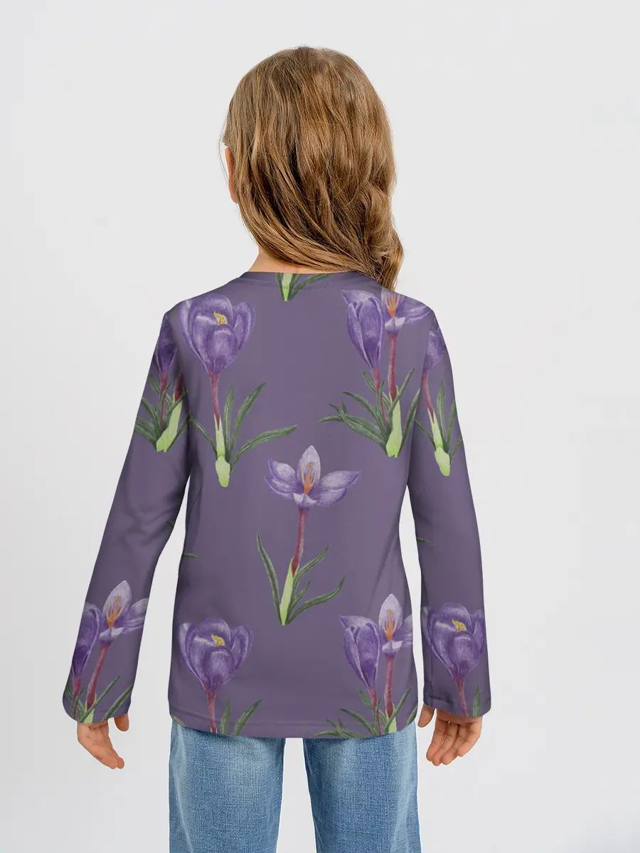 Детский лонгслив / Цветы шафрана на фиолетовом