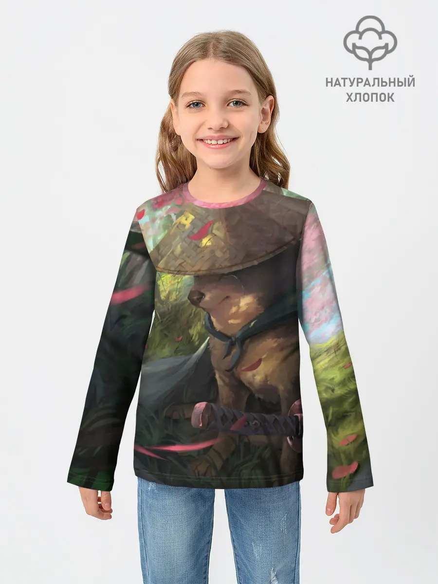 Детский лонгслив / Собака Самурай плачет мем