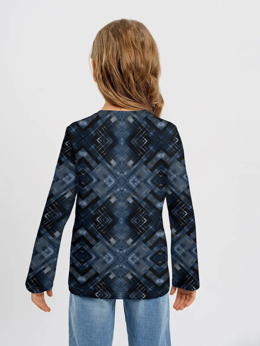 Детский лонгслив / Темный синий абстрактный узор