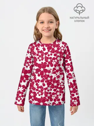 Детский лонгслив / Бело-красный цветочный
