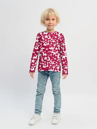 Детский лонгслив / Бело-красный цветочный