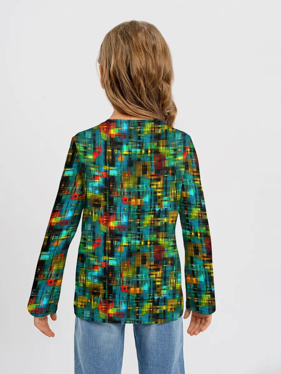 Детский лонгслив / Разноцветные штрихи на бирюзе