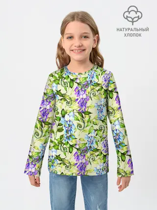 Детский лонгслив / Глициния на бежевом фоне