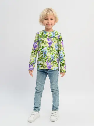 Детский лонгслив / Глициния на бежевом фоне