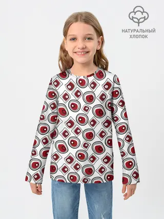 Детский лонгслив / Красно черный узор на белом
